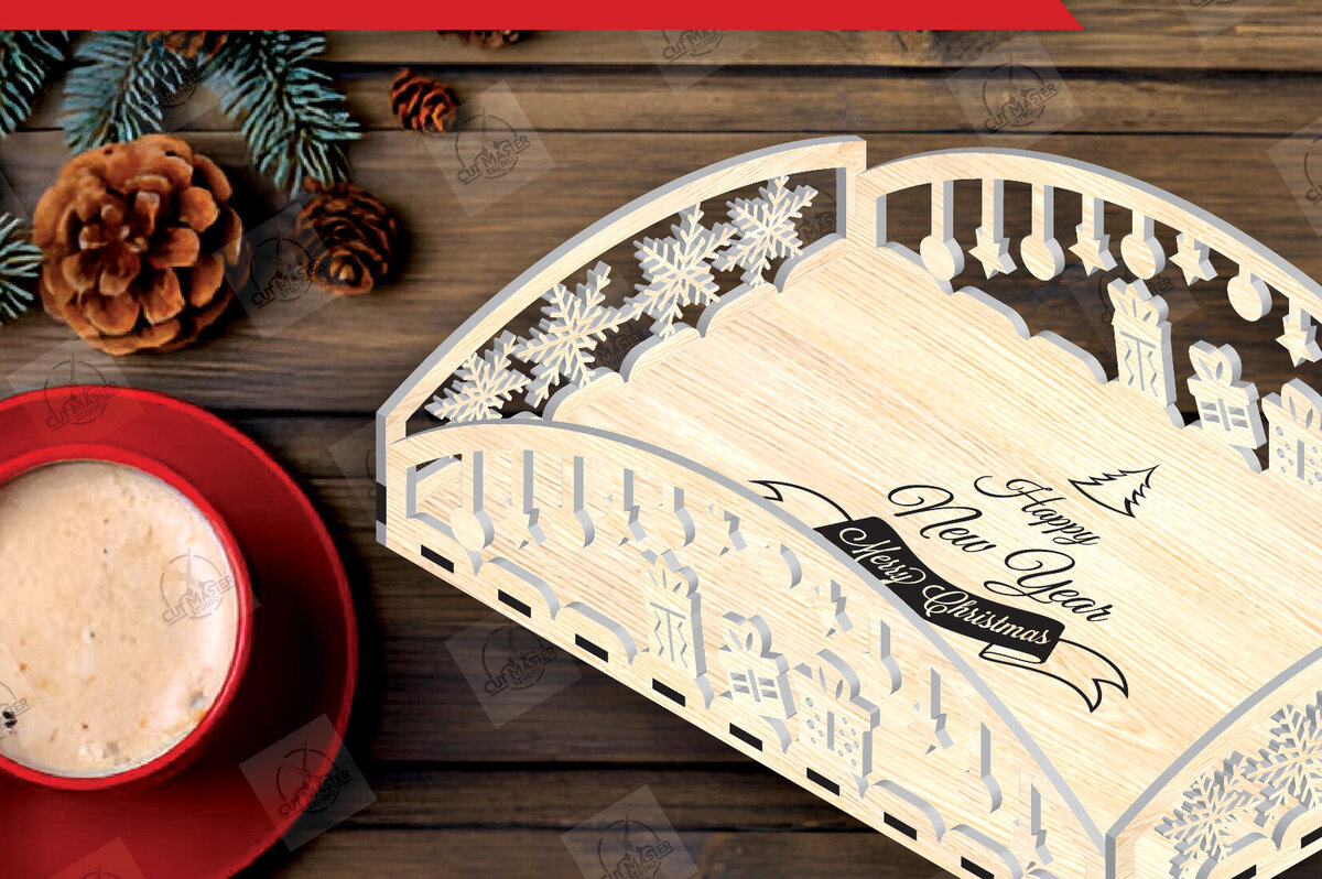 Σετ των 2 Intra απο ξύλο plywood 3mm-4mm πάχος Χριστουγεννιάτικος δίσκος σερβιρίσματος Δίασταση 15x15 cm INTRAFABR-110859186