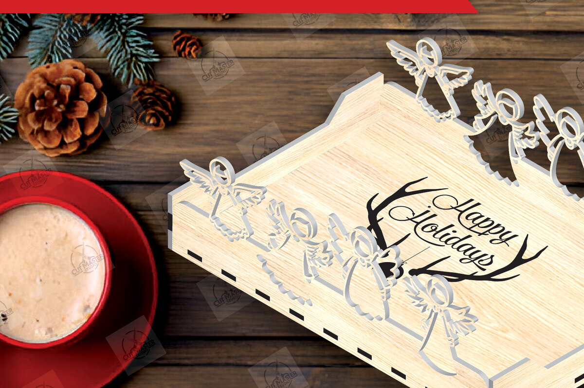 Σετ των 2 Intra απο ξύλο plywood 3mm-4mm πάχος Χριστουγεννιάτικος δίσκος σερβιρίσματος Δίασταση 15x15 cm INTRAFABR-110859215