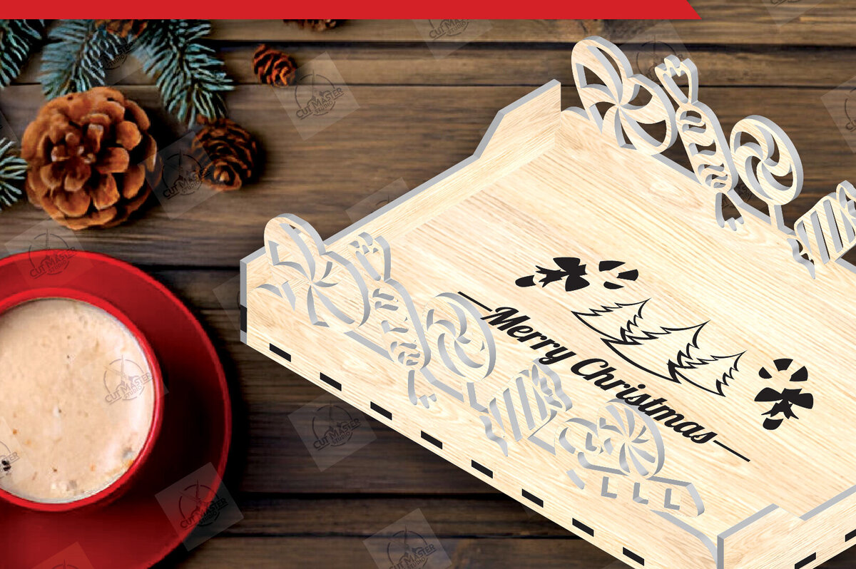 Σετ των 2 Intra απο ξύλο plywood 3mm-4mm πάχος Χριστουγεννιάτικος δίσκος σερβιρίσματος Δίασταση 15x15 cm INTRAFABR-110859241