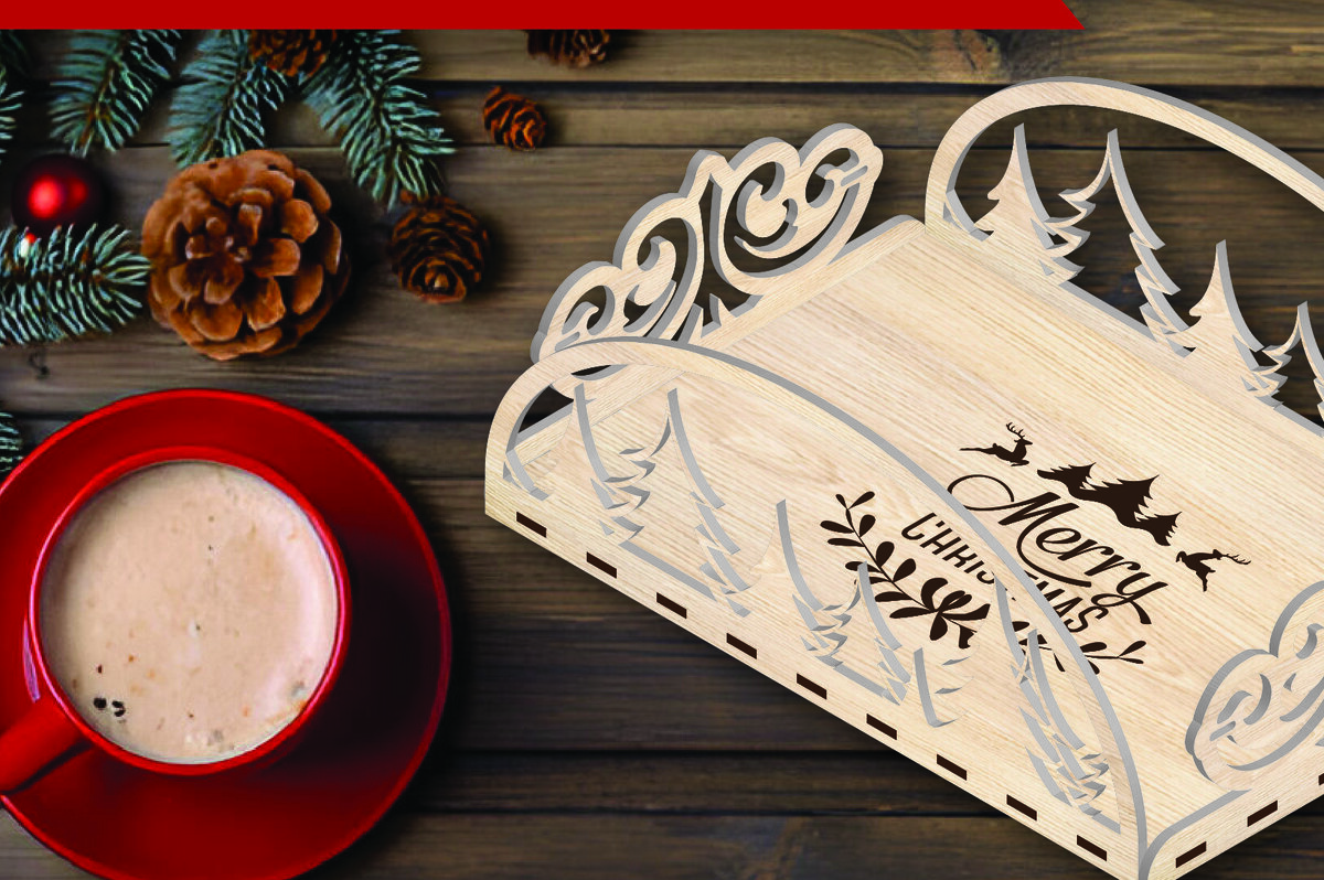 Σετ των 2 Intra απο ξύλο plywood 3mm-4mm πάχος Χριστουγεννιάτικος δίσκος σερβιρίσματος Δίασταση 15x15 cm INTRAFABR-110004167