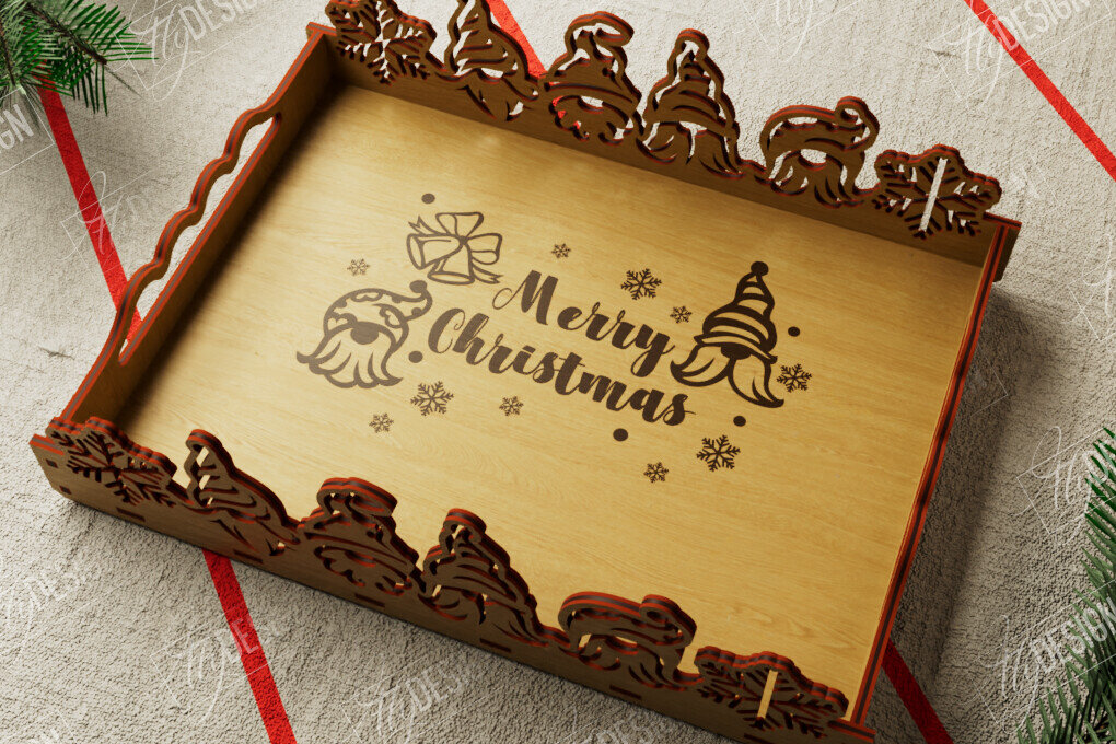 Σετ των 2 Intra απο ξύλο plywood 3mm-4mm πάχος Πρότυπο Δίσκου σερβιρίσματος Χριστουγέννων | CNC Δίασταση 15x15 cm INTRAFABR-107928945