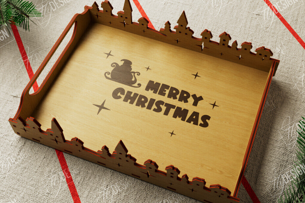 Σετ των 2 Intra απο ξύλο plywood 3mm-4mm πάχος Πρότυπο Δίσκου σερβιρίσματος Χριστουγέννων | CNC Δίασταση 15x15 cm INTRAFABR-107886882