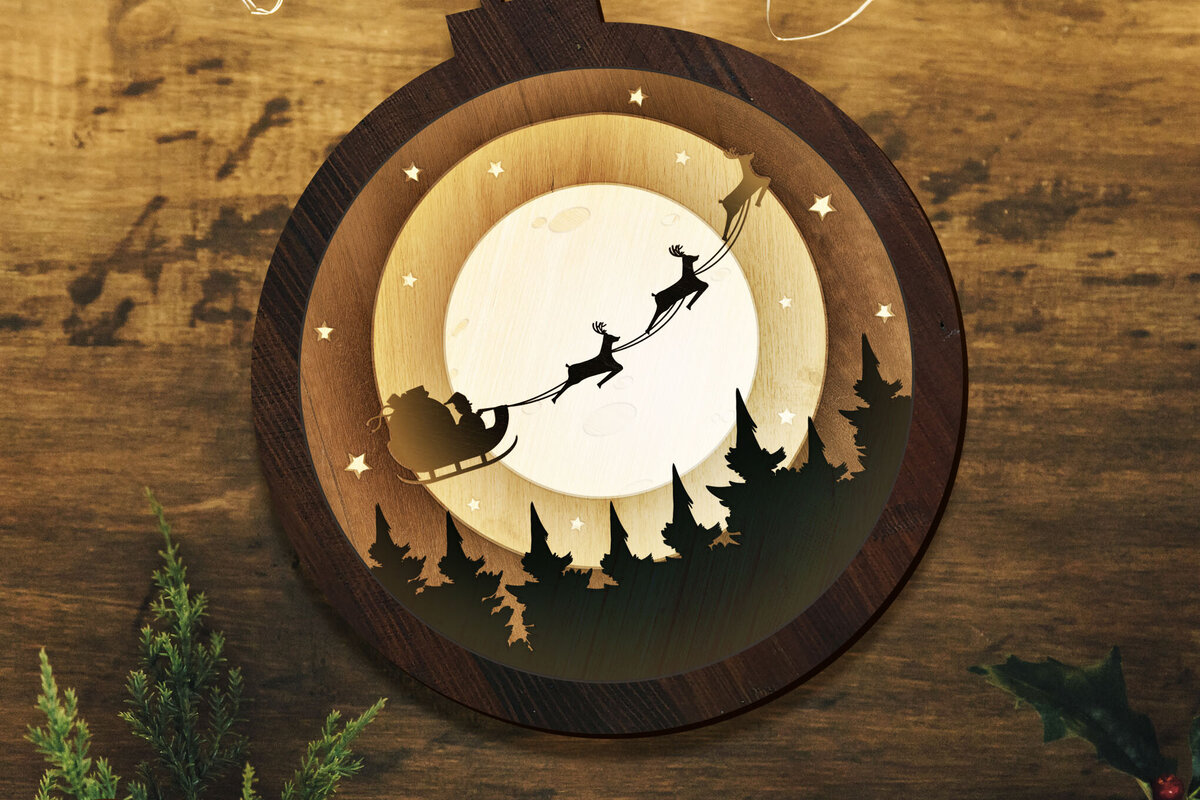 Σετ των 2 Intra απο ξύλο plywood 3mm-4mm πάχος κοπής με λέιζερ Christmas Shadow Box Δίασταση 25x25 cm INTRAFABR-80615894