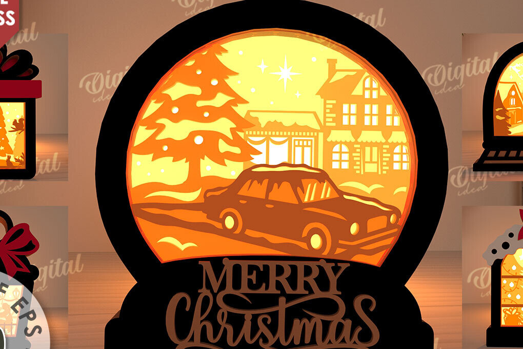 Σετ των 2 Intra απο ξύλο plywood 3mm-4mm πάχος Χριστουγεννιάτικα κουτιά σκιών Δέσμη κοπής με λέιζερ Δίασταση 25x25 cm INTRAFABR-109486256