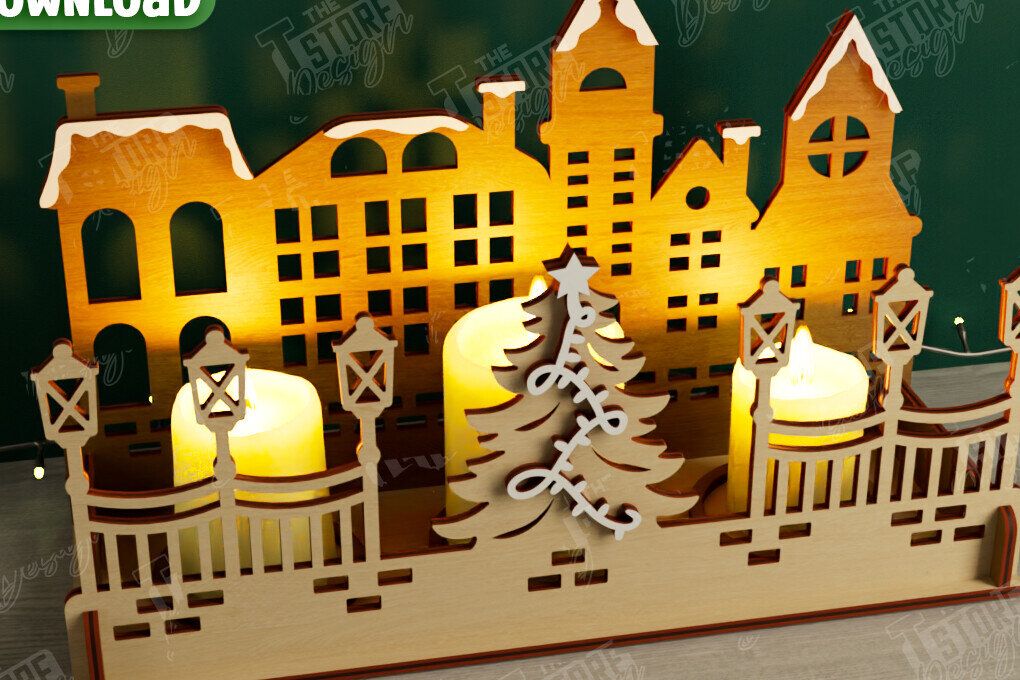 Σετ των 3 Intra απο ξύλο plywood 3mm-4mm πάχος Χριστουγεννιάτικη Σκηνή Σκιάς | Κηροπήγιο Δίασταση 15x15 cm INTRAFABR-107822807