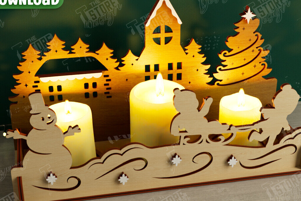 Σετ των 2 Intra απο ξύλο plywood 3mm-4mm πάχος Χριστουγεννιάτικη Σκηνή Σκιάς | Κηροπήγιο Δίασταση 15x15 cm INTRAFABR-107822821