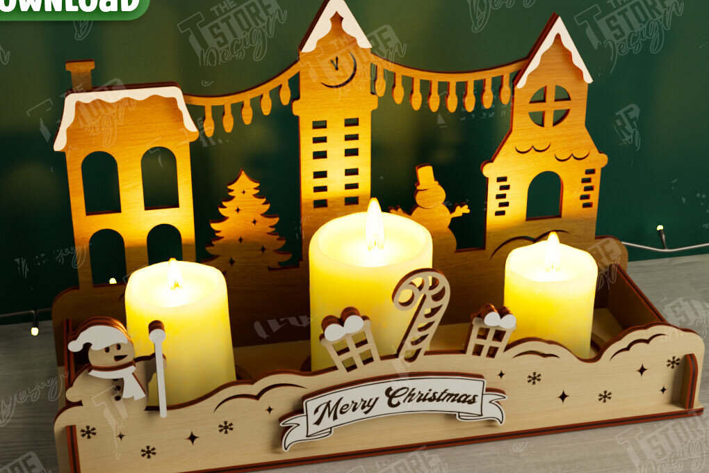 Σετ των 2 Intra απο ξύλο plywood 3mm-4mm πάχος Χριστουγεννιάτικη Σκηνή Σκιάς | Κηροπήγιο Δίασταση 15x15 cm INTRAFABR-107822825