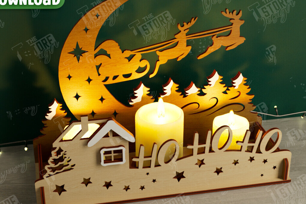 Σετ των 2 Intra απο ξύλο plywood 3mm-4mm πάχος Χριστουγεννιάτικη Σκηνή Σκιάς | Κηροπήγιο Δίασταση 15x15 cm INTRAFABR-107822829