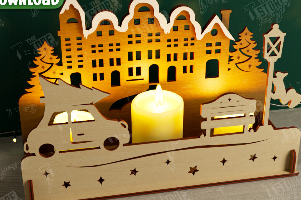 Σετ των 3 Intra απο ξύλο plywood 3mm-4mm πάχος Χριστουγεννιάτικη Σκηνή Σκιάς | Κηροπήγιο Δίασταση 15x15 cm INTRAFABR-107822840