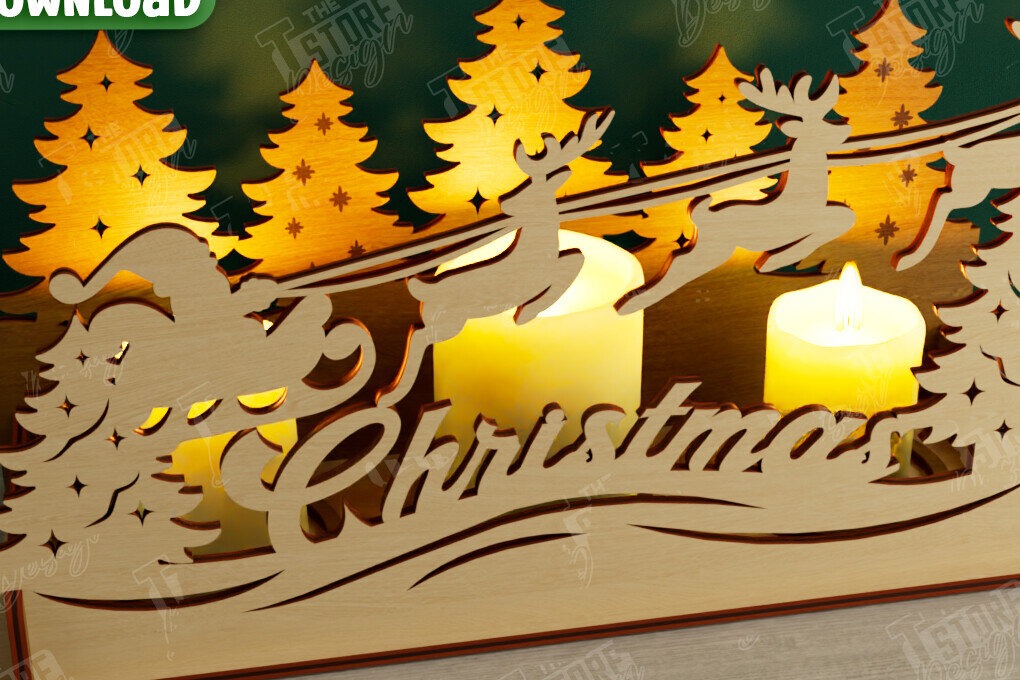 Σετ των 2 Intra απο ξύλο plywood 3mm-4mm πάχος Χριστουγεννιάτικη Σκηνή Σκιάς | Κηροπήγιο Δίασταση 15x15 cm INTRAFABR-107822794