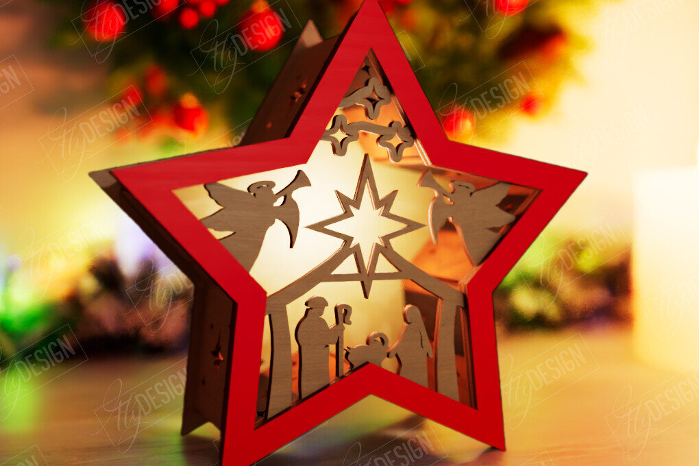Σετ των 2 Intra απο ξύλο plywood 3mm-4mm πάχος Christmas Shadow Star Lantern | Αργία Δίασταση 15x15 cm INTRAFABR-108438903