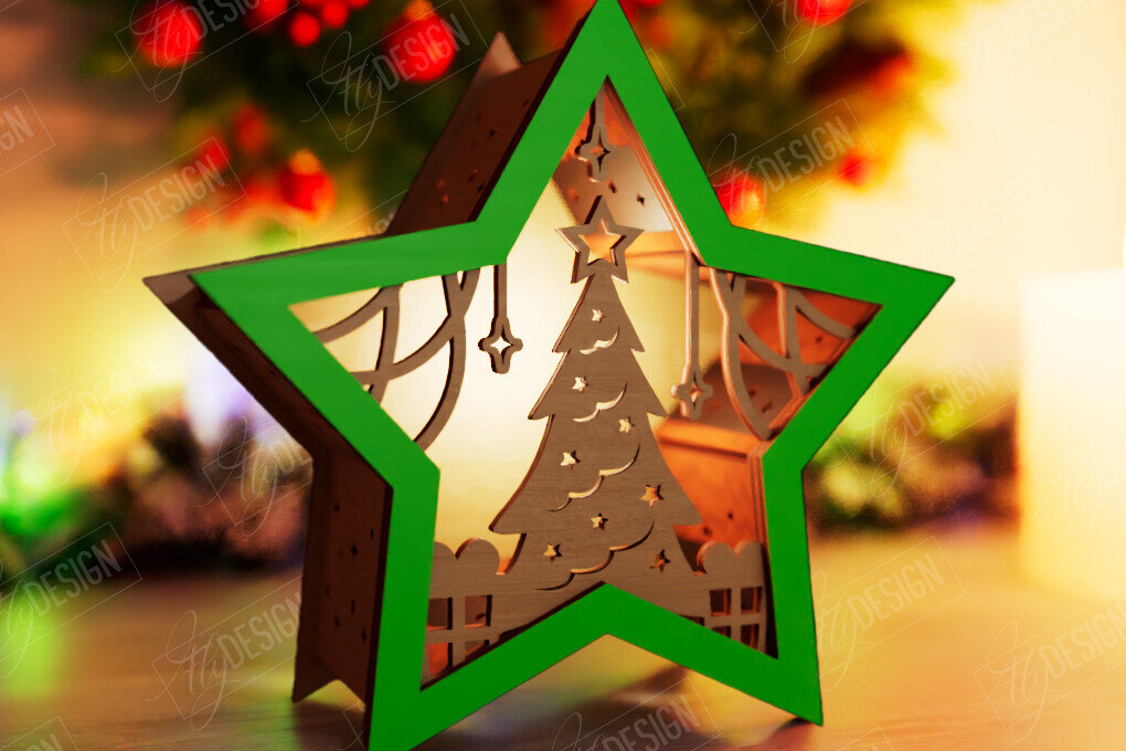 Σετ των 3 Intra απο ξύλο plywood 3mm-4mm πάχος Christmas Shadow Star Lantern | Αργία Δίασταση 15x15 cm INTRAFABR-108438925