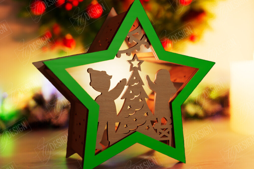 Σετ των 2 Intra απο ξύλο plywood 3mm-4mm πάχος Christmas Shadow Star Lantern | Αργία Δίασταση 15x15 cm INTRAFABR-108438954