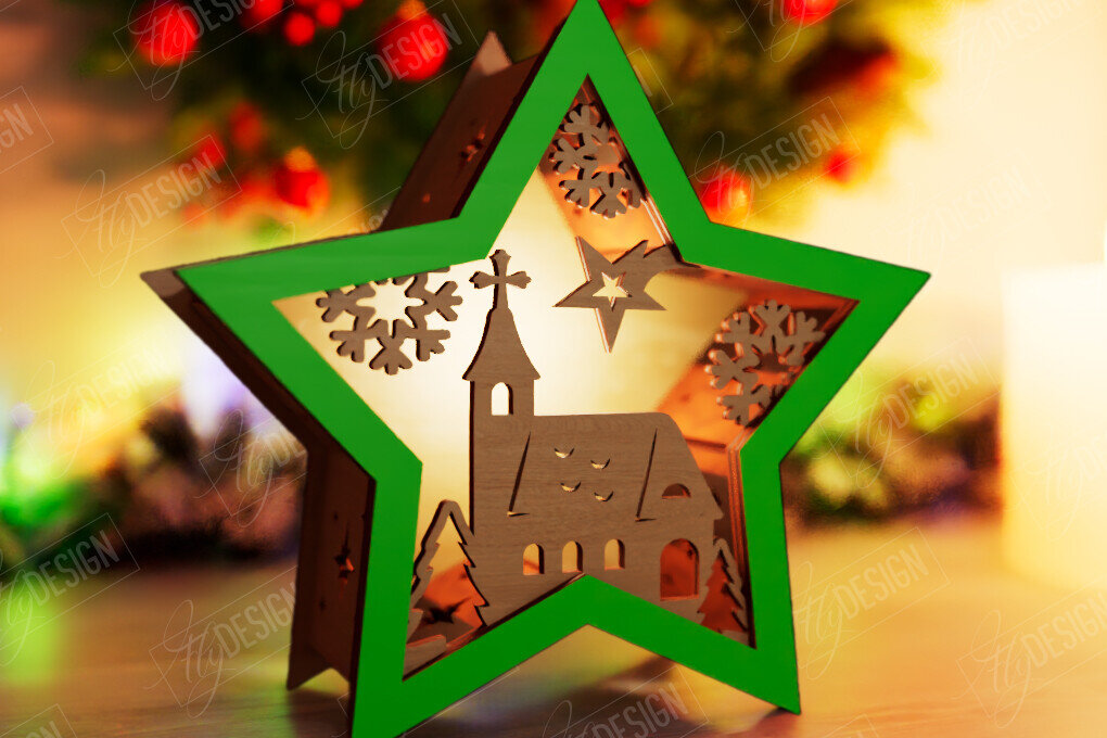 Σετ των 3 Intra απο ξύλο plywood 3mm-4mm πάχος Christmas Shadow Star Lantern | Αργία Δίασταση 15x15 cm INTRAFABR-108439006