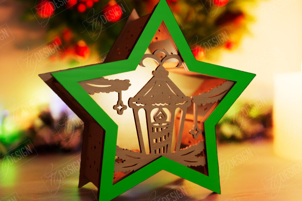 Σετ των 2 Intra απο ξύλο plywood 3mm-4mm πάχος Christmas Shadow Star Lantern | Αργία Δίασταση 15x15 cm INTRAFABR-108439064