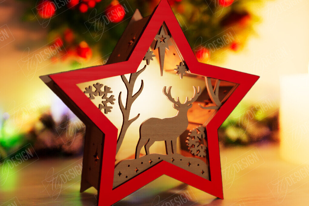 Σετ των 3 Intra απο ξύλο plywood 3mm-4mm πάχος Christmas Shadow Star Lantern | Αργία Δίασταση 15x15 cm INTRAFABR-108438835