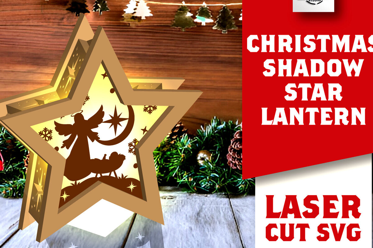 Σετ των 2 Intra απο ξύλο plywood 3mm-4mm πάχος Χριστουγεννιάτικο φανάρι σκιών με λέιζερ Δίασταση 15x15 cm INTRAFABR-109161514