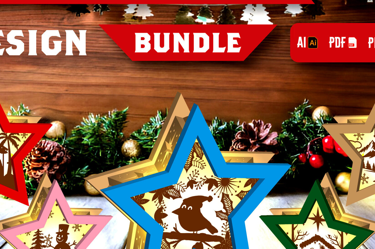 Σετ των 2 Intra απο ξύλο plywood 3mm-4mm πάχος Lantern Χριστουγέννων Shadow Star Δίασταση 15x15 cm INTRAFABR-109162083