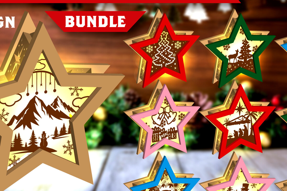 Σετ των 2 Intra απο ξύλο plywood 3mm-4mm πάχος Lantern Χριστουγέννων Shadow Star Δίασταση 15x15 cm INTRAFABR-109162186