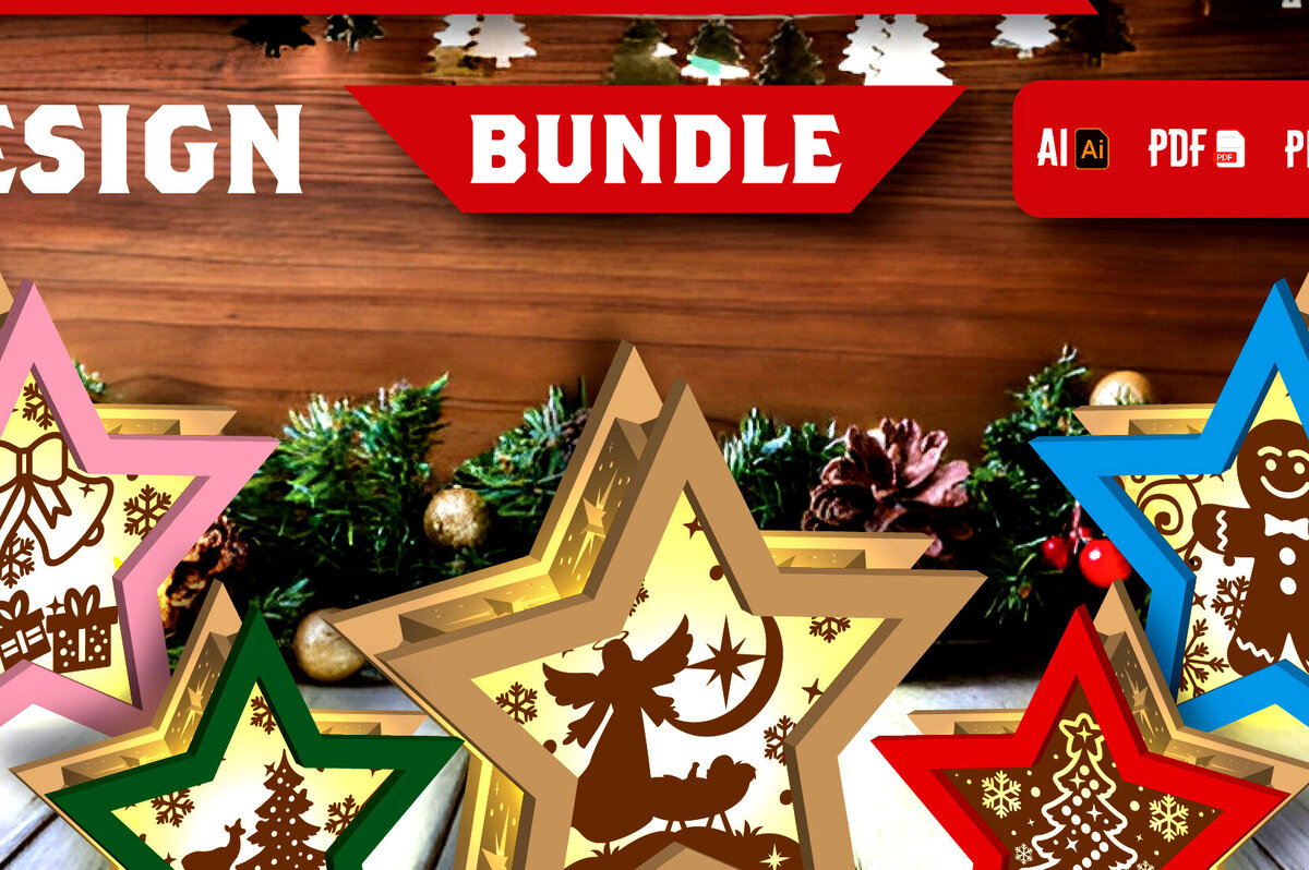 Σετ των 2 Intra απο ξύλο plywood 3mm-4mm πάχος Lantern Χριστουγέννων Shadow Star Δίασταση 15x15 cm INTRAFABR-109161615