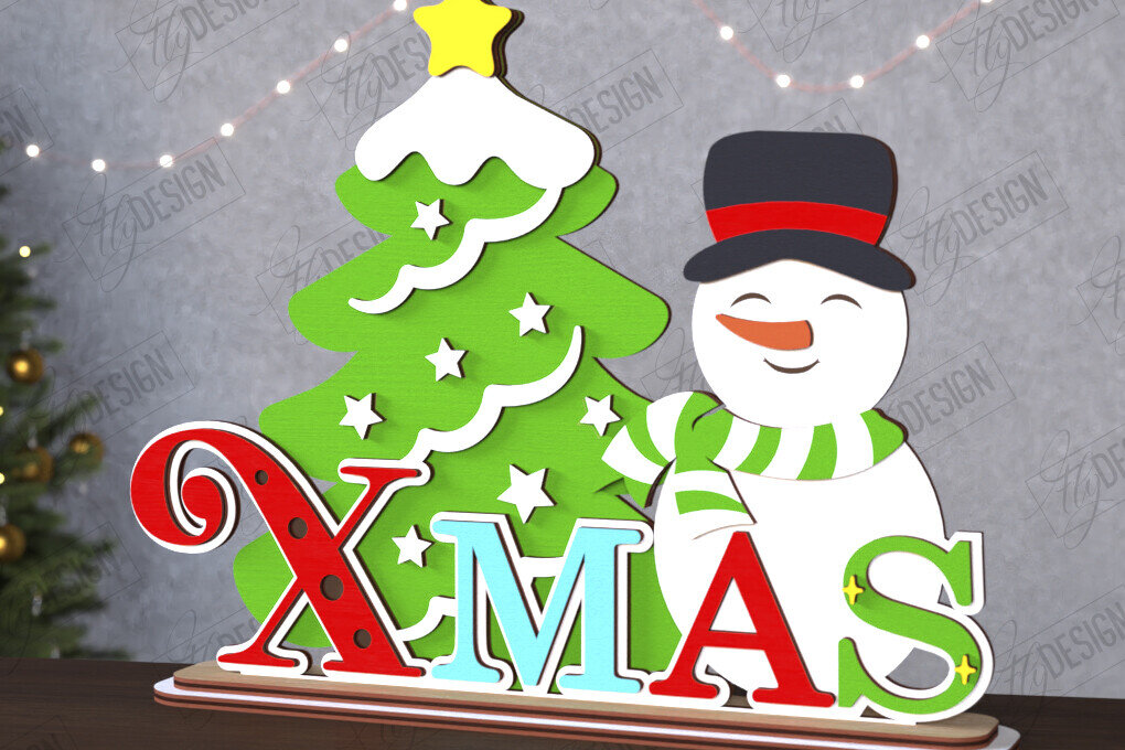 Σετ των 2 Intra απο ξύλο plywood 3mm-4mm πάχος Χριστουγεννιάτικη πινακίδα | Διακοσμήσεις διακοπών Δίασταση 15x15 cm INTRAFABR-111630848