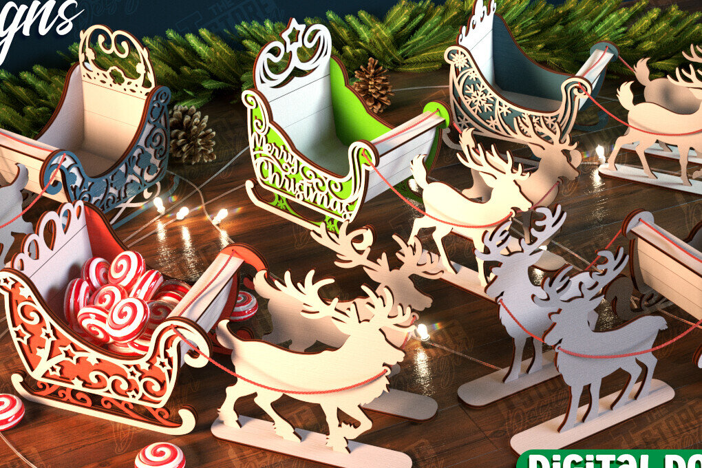 Σετ των 2 Intra απο ξύλο plywood 3mm-4mm πάχος έλκηθρου Χριστουγέννων | Έλκηθρο ταράνδων Δίασταση 15x15 cm INTRAFABR-106858910