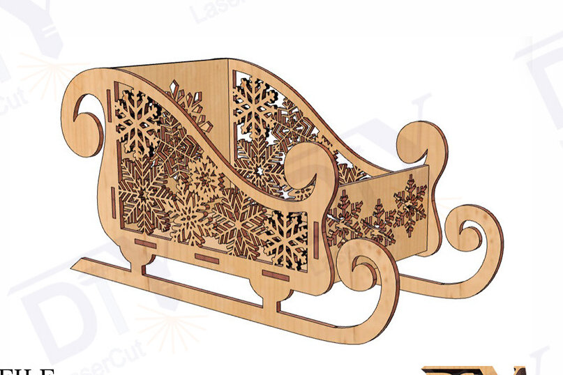 Σετ των 3 Intra απο ξύλο plywood 3mm-4mm πάχος Χριστουγεννιάτικο έλκηθρο Candy Dish Δίασταση 3x3 cm INTRAFABR-111378184