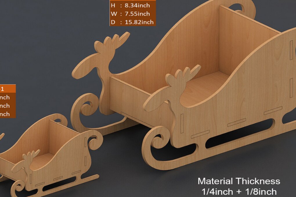 Σετ των 3 Intra απο ξύλο plywood 3mm-4mm πάχος Christmas Sleigh -  Design 082 Δίασταση 4x4 cm INTRAFABR-117799151