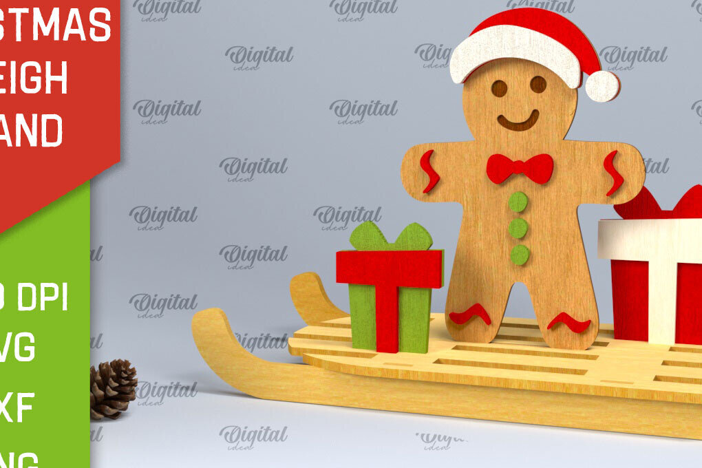 Σετ των 2 Intra απο ξύλο plywood 3mm-4mm πάχος Χριστουγεννιάτικη βάση έλκηθρου Σχέδιο κοπής με λέιζερ Δίασταση 15x15 cm INTRAFABR-100931991