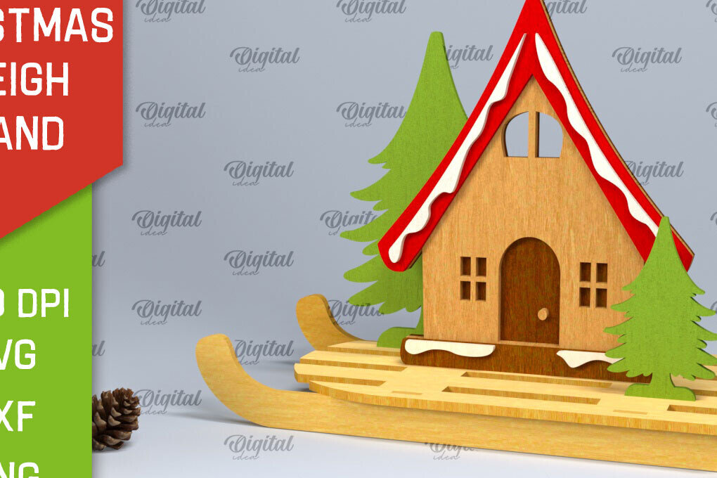 Σετ των 2 Intra απο ξύλο plywood 3mm-4mm πάχος Χριστουγεννιάτικη βάση έλκηθρου Σχέδιο κοπής με λέιζερ Δίασταση 15x15 cm INTRAFABR-100932407