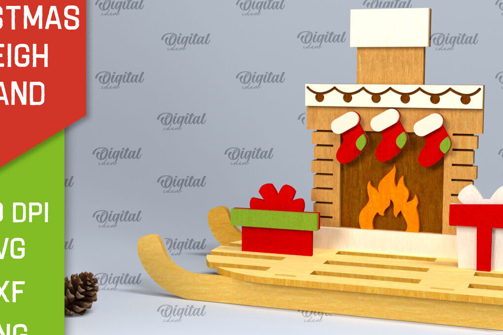 Σετ των 2 Intra απο ξύλο plywood 3mm-4mm πάχος Χριστουγεννιάτικη βάση έλκηθρου Σχέδιο κοπής με λέιζερ Δίασταση 15x15 cm INTRAFABR-100933211