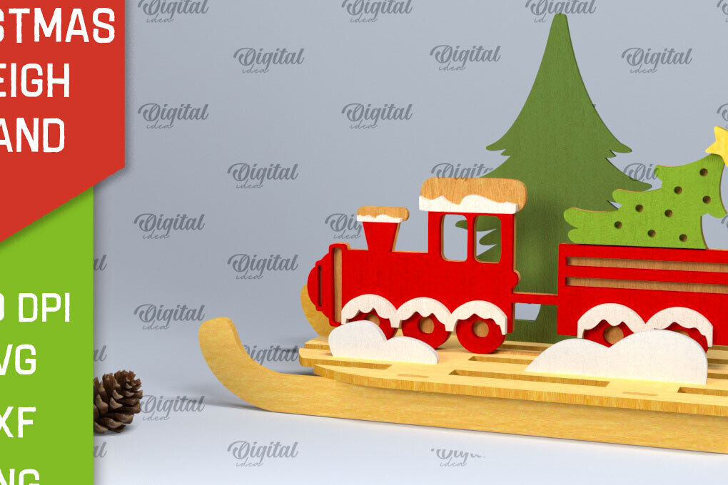 Σετ των 2 Intra απο ξύλο plywood 3mm-4mm πάχος Χριστουγεννιάτικη βάση έλκηθρου Σχέδιο κοπής με λέιζερ Δίασταση 15x15 cm INTRAFABR-100934185