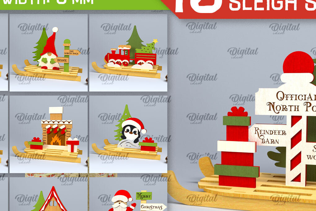 Σετ των 2 Intra απο ξύλο plywood 3mm-4mm πάχος Χριστουγεννιάτικες βάσεις για έλκηθρο κοπής με λέιζερ Δίασταση 15x15 cm INTRAFABR-101094899