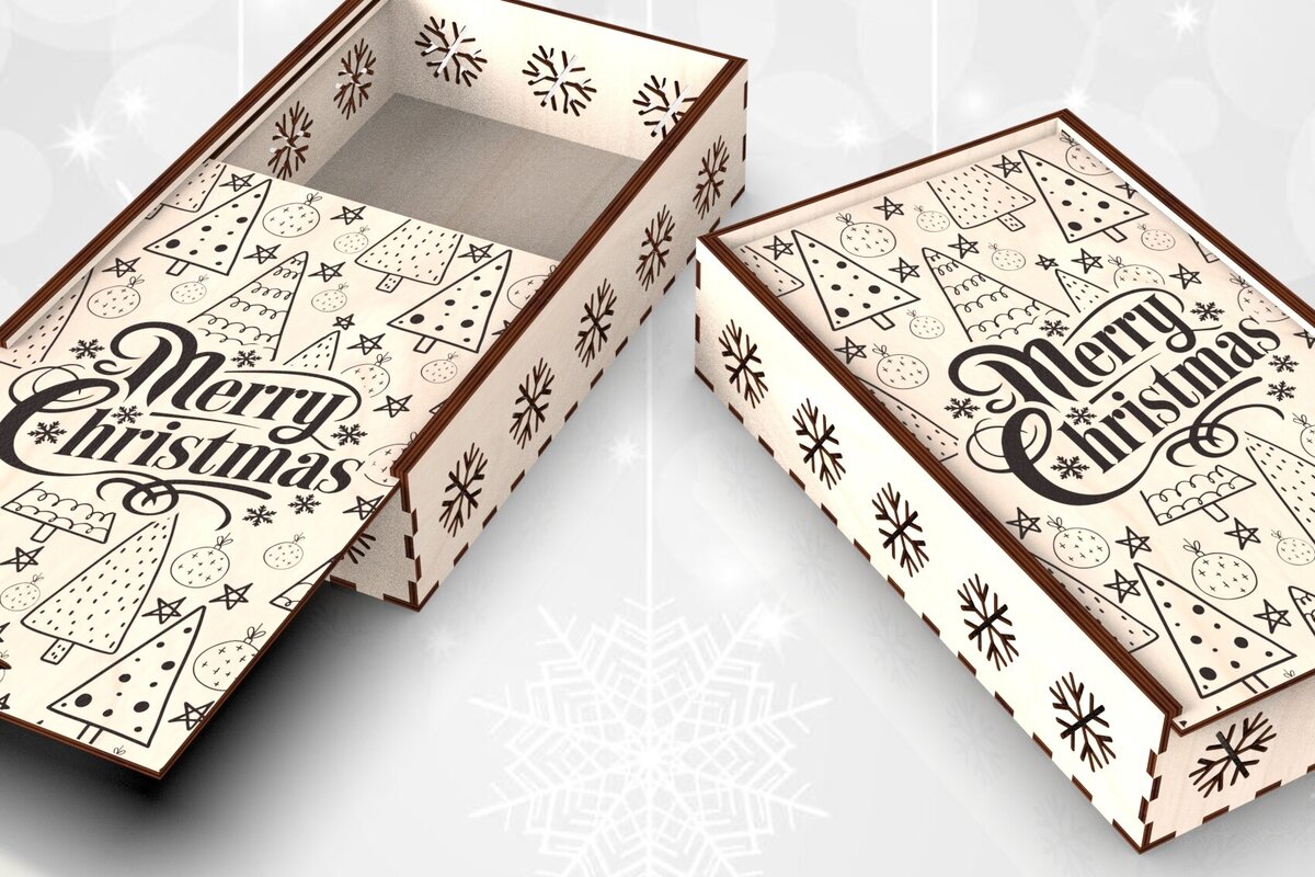 Σετ των 2 Intra απο ξύλο plywood 3mm-4mm πάχος Χριστουγεννιάτικο Συρόμενο Καπάκι Αναμνηστικό Κουτί δώρου Δίασταση 15x15 cm INTRAFABR-109675513
