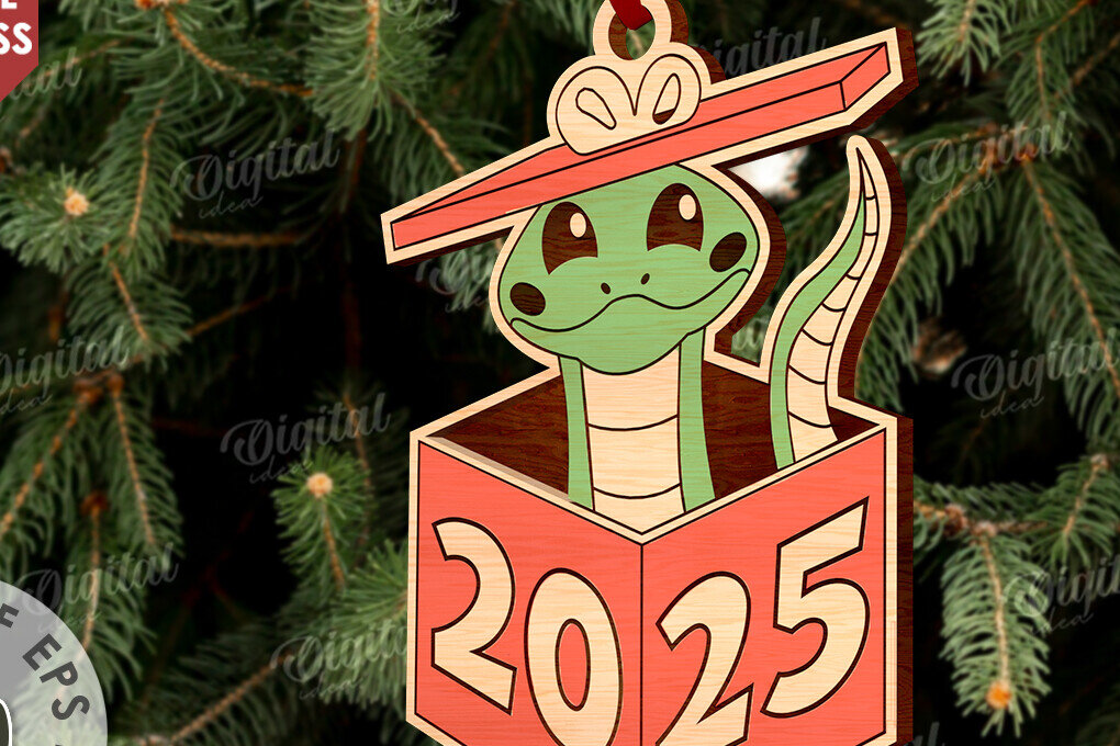 Σετ των 3 Intra απο ξύλο plywood 3mm-4mm πάχος Χριστουγεννιάτικο στολίδι με φίδι με λέιζερ Δίασταση 8x8 cm INTRAFABR-108901470