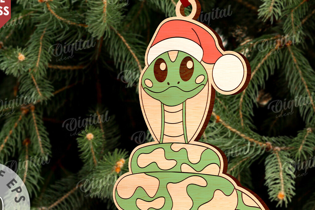 Σετ των 3 Intra απο ξύλο plywood 3mm-4mm πάχος Χριστουγεννιάτικο στολίδι με φίδι με λέιζερ Δίασταση 8x8 cm INTRAFABR-108901186