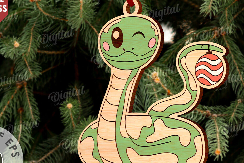 Σετ των 3 Intra απο ξύλο plywood 3mm-4mm πάχος Χριστουγεννιάτικο στολίδι με φίδι με λέιζερ Δίασταση 8x8 cm INTRAFABR-108901254