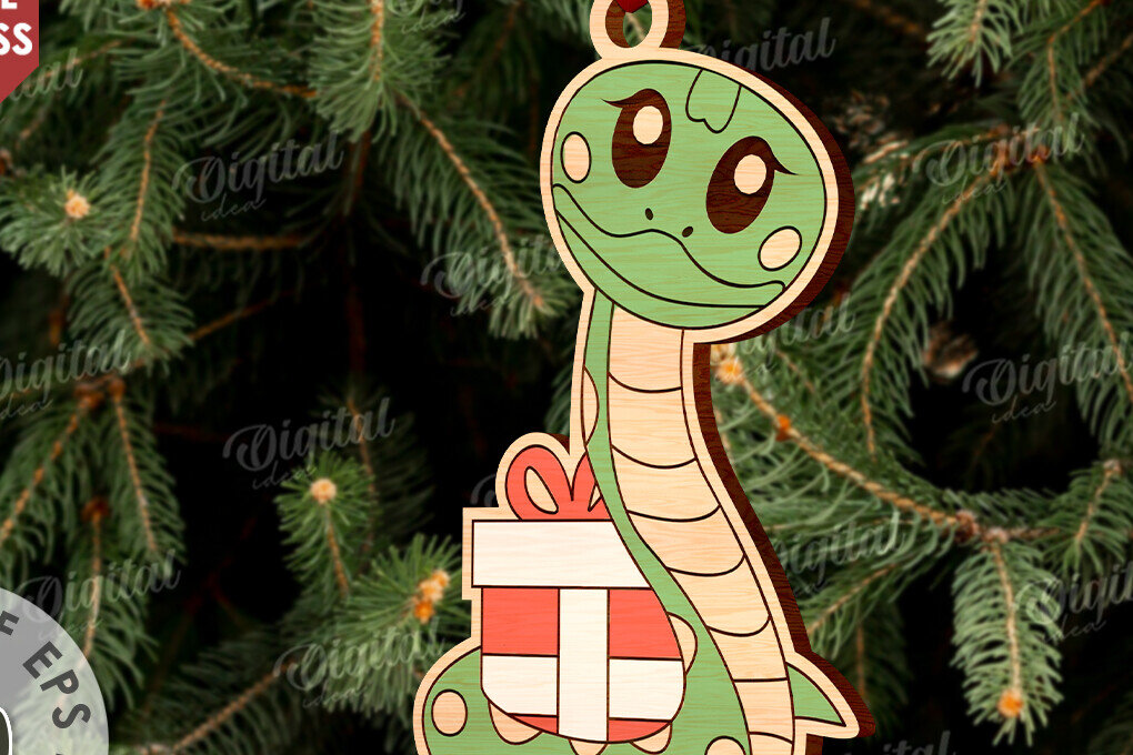 Σετ των 3 Intra απο ξύλο plywood 3mm-4mm πάχος Χριστουγεννιάτικο στολίδι με φίδι με λέιζερ Δίασταση 8x8 cm INTRAFABR-108901279