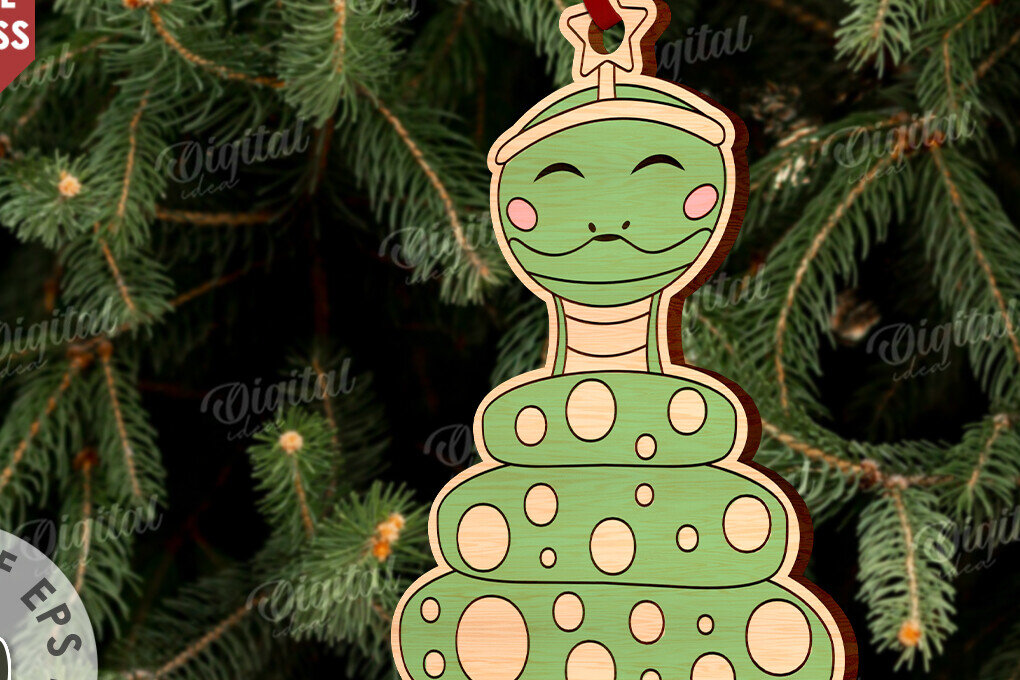 Σετ των 3 Intra απο ξύλο plywood 3mm-4mm πάχος Χριστουγεννιάτικο στολίδι με φίδι με λέιζερ Δίασταση 8x8 cm INTRAFABR-108901300