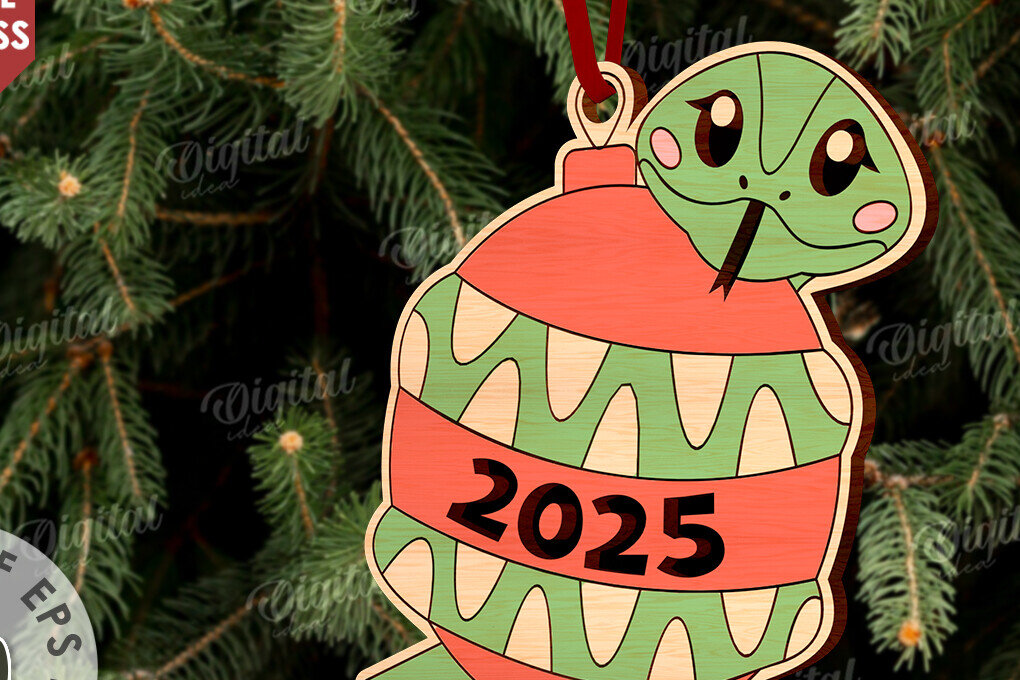 Σετ των 3 Intra απο ξύλο plywood 3mm-4mm πάχος Χριστουγεννιάτικο στολίδι με φίδι με λέιζερ Δίασταση 8x8 cm INTRAFABR-108901324