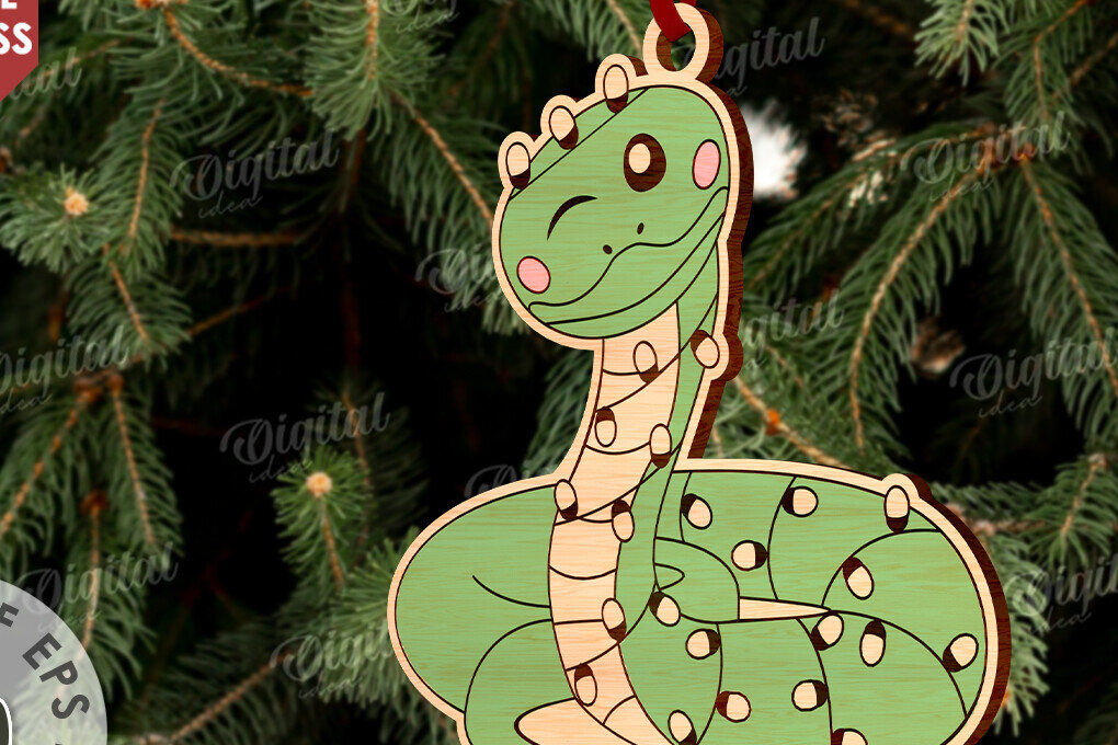 Σετ των 3 Intra απο ξύλο plywood 3mm-4mm πάχος Χριστουγεννιάτικο στολίδι με φίδι με λέιζερ Δίασταση 8x8 cm INTRAFABR-108901358