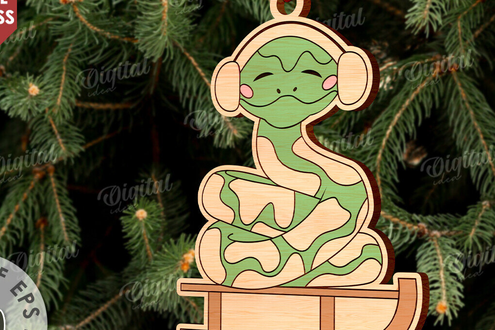 Σετ των 3 Intra απο ξύλο plywood 3mm-4mm πάχος Χριστουγεννιάτικο στολίδι με φίδι με λέιζερ Δίασταση 8x8 cm INTRAFABR-108901380