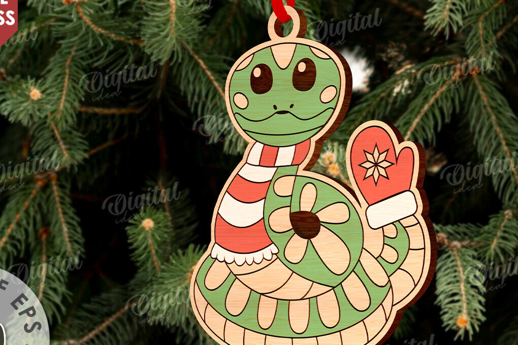 Σετ των 3 Intra απο ξύλο plywood 3mm-4mm πάχος Χριστουγεννιάτικο στολίδι με φίδι με λέιζερ Δίασταση 8x8 cm INTRAFABR-108901169