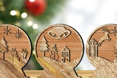 Σετ των 2 Intra απο ξύλο plywood 3mm-4mm πάχος Χριστουγεννιάτικη Snow Globe Δίασταση 15x15 cm INTRAFABR-42628328