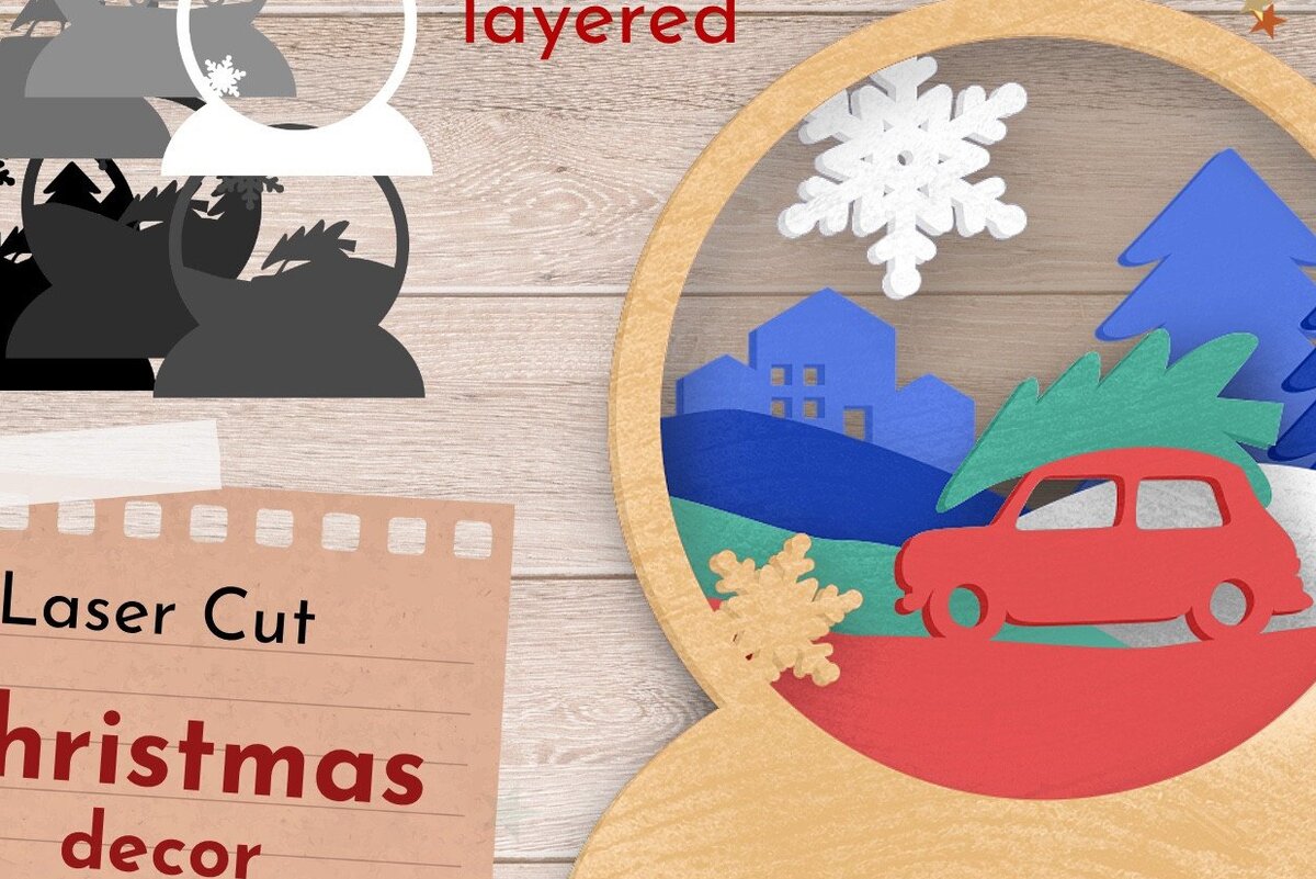 Intra απο ξύλο plywood 3mm-4mm πάχος Christmas Snow Globe, , 3D Δίασταση 40x40 cm INTRAFABR-40016248