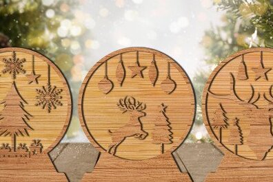 Σετ των 3 Intra απο ξύλο plywood 3mm-4mm πάχος Χριστουγεννιάτικη Snow Globe Δίασταση 15x15 cm INTRAFABR-42628345