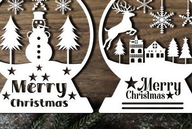 Σετ των 2 Intra απο ξύλο plywood 3mm-4mm πάχος Χριστουγεννιάτικη σφαίρα χιονιού κοπή χαρτιού Δίασταση 15x15 cm INTRAFABR-42729808