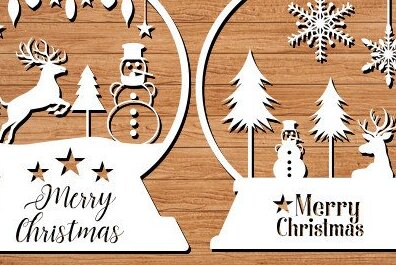 Σετ των 2 Intra απο ξύλο plywood 3mm-4mm πάχος Χριστουγεννιάτικη σφαίρα χιονιού κοπή χαρτιού Δίασταση 15x15 cm INTRAFABR-42729819