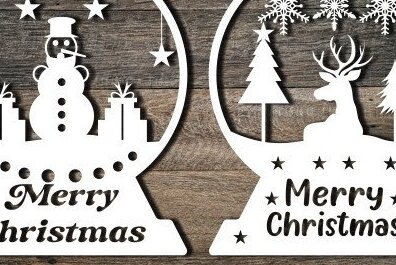 Σετ των 2 Intra απο ξύλο plywood 3mm-4mm πάχος Χριστουγεννιάτικη σφαίρα χιονιού κοπή χαρτιού Δίασταση 15x15 cm INTRAFABR-42729779