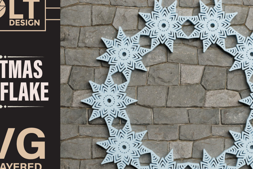 Intra απο ξύλο plywood 3mm-4mm πάχος Χριστουγεννιάτικη νιφάδα χιονιού 3D Layered Cut Δίασταση 40x40 cm INTRAFABR-76018083